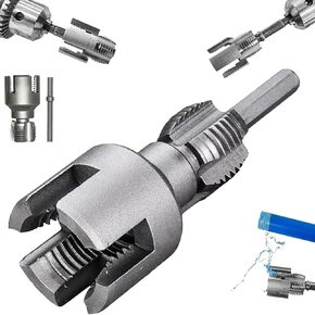 New Generation Pipe Thread Cutting Tool,Integrated Internal & External Pipe Threading Tool,Electric Drill Compatible PVC Pipe Threader Kit,1/2" (DN15) 3/4" (DN20) Pipe Sizes Rethreading Tool(1/2＆3/4)
