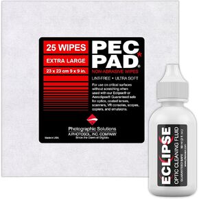 PEC-PAD (Extra Large) Lint Free Wipes and Eclipse Optic Cleaning Solution - Non-Abrasive 9" x 9" Lens Wipes for Phone, Camera, Computer, and All Sensitive Glass - Cleaning Kit - (59ml) 2oz