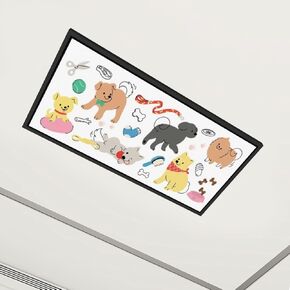 4 Pack Fluorescent Light Covers Cute Dogs Doodle Set Cartoon Dog Puppy Characters Design Collection Decorative Magnetic Ceiling Covers Light Shade Panel for Classroom Office 4 x 2 ft