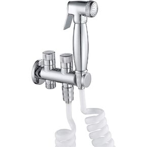 SilverSprayer Brass Wall Mounted Handheld Bathroom Shower Single Cold Water ToiletSprayer with White Spring Hose, for Cleaning Baby Cloth Diaper, Rinsing