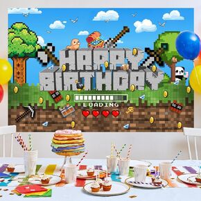 3x5Ft Pixel Backdrop, Video Game Party Decorations Large Sandbox Theme Supplies Banner Miner Accessories for Theme Party, Birthday (3 x 5 ft)