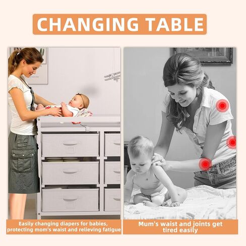 YUFU Changing Table, Nursery Dresser with 6 Storage Drawers, Safety Rails & Strap, Baby Diaper Changing Station, White in Kuwait