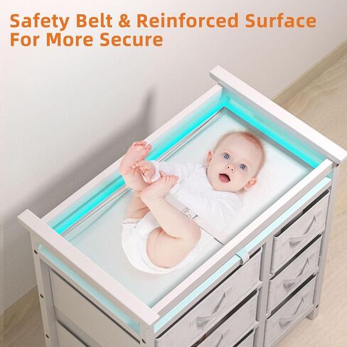 YUFU Changing Table, Nursery Dresser with 6 Storage Drawers, Safety Rails & Strap, Baby Diaper Changing Station, White in Kuwait