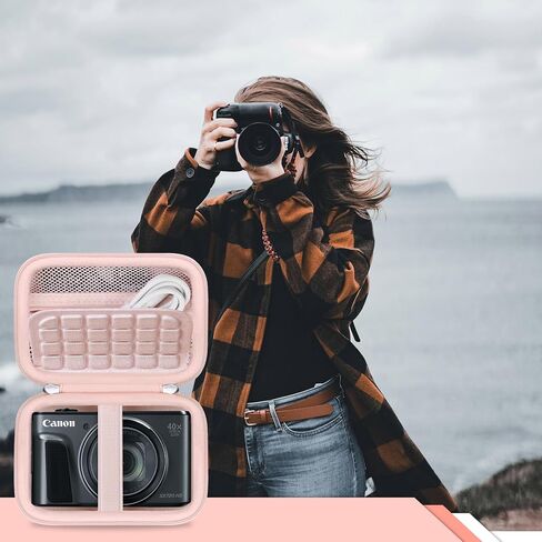 حمل علبة للكنسون PowerShot SX740/ SX730/ SX720/ SX710/ SX610/ SX260/ ELPH 360 HS الكاميرا الرقمية ، كيس هاتول سفر الكاميرا ، جيب الشبكة للبطارية ، بطاقات SD ، كابل USB ، وردي in Kuwait