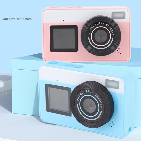 Kids Underwater Camera, IP68 Water Proof Camera for Swimming Snorkeling, 48MP 18X Zoom Digital Camera Dual Screen, for Students, Underwater Enthusiasts, with 32GB Card (Rose) (Blue) in Saudi Arabia