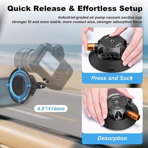 Coman 4.5 '' Cup Cup Camera Mount مع ذراع رأس الكرة السحرية ، وشفط الكاميرا المعدنية لكاميرات العمل iPhone ، وسرعان in Kuwait