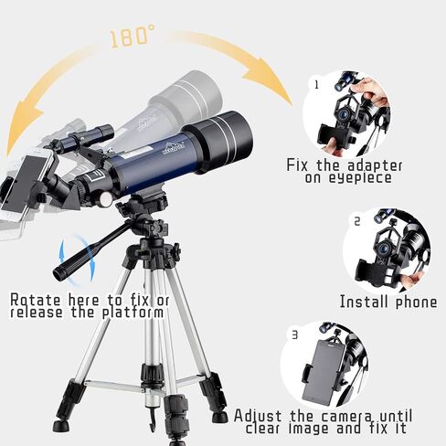 Telescope for Astronomy for Beginners with Phone Adapter Adjustable Tripod Moon Filter 400/70mm Refractor in Kuwait