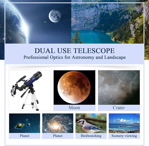 Telescope for Astronomy for Beginners with Phone Adapter Adjustable Tripod Moon Filter 400/70mm Refractor in Kuwait