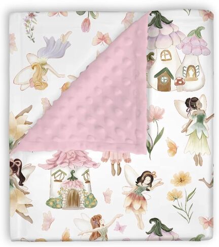 Mink Baby Girls Blankets Fairy Tale Garden, Watercolor Pink Magical Fairy Soft Double Layer Dotted Backing Receiving Swaddle, Newborn Infant Toddler Nursery Crib Bedding Shower Gift 30" x 40" in Saudi Arabia