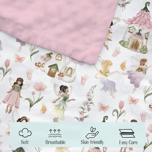 Mink Baby Girls Blankets Fairy Tale Garden, Watercolor Pink Magical Fairy Soft Double Layer Dotted Backing Receiving Swaddle, Newborn Infant Toddler Nursery Crib Bedding Shower Gift 30" x 40" in Saudi Arabia