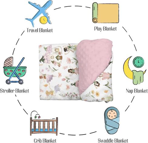 Mink Baby Girls Blankets Fairy Tale Garden, Watercolor Pink Magical Fairy Soft Double Layer Dotted Backing Receiving Swaddle, Newborn Infant Toddler Nursery Crib Bedding Shower Gift 30" x 40" in Saudi Arabia