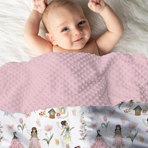 Mink Baby Girls Blankets Fairy Tale Garden, Watercolor Pink Magical Fairy Soft Double Layer Dotted Backing Receiving Swaddle, Newborn Infant Toddler Nursery Crib Bedding Shower Gift 30" x 40" in Saudi Arabia