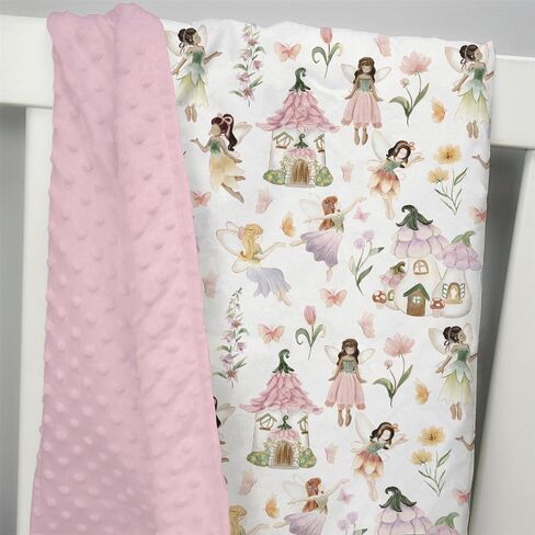 Mink Baby Girls Blankets Fairy Tale Garden, Watercolor Pink Magical Fairy Soft Double Layer Dotted Backing Receiving Swaddle, Newborn Infant Toddler Nursery Crib Bedding Shower Gift 30" x 40" in Saudi Arabia