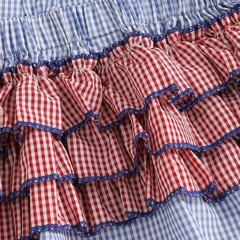 Baby Girl 4th Of July Outfit Flag Bow Embroidery Fly Sleeve Ruffled Overalls Romper Headband One Piece Bodysuit in Kuwait