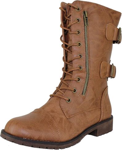 Womens Mango Round Toe Military Lace up Knit Ankle Cuff Low Heel Vegan Combat Boots in Saudi Arabia