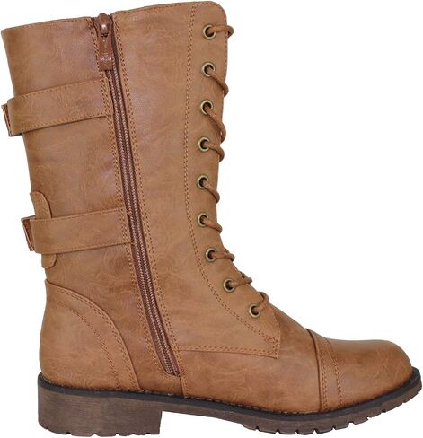 Womens Mango Round Toe Military Lace up Knit Ankle Cuff Low Heel Vegan Combat Boots in Saudi Arabia