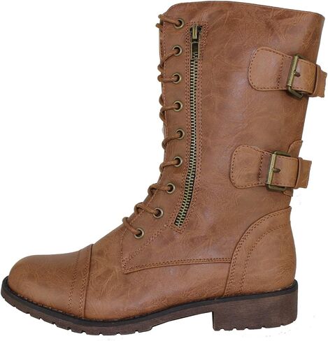 Womens Mango Round Toe Military Lace up Knit Ankle Cuff Low Heel Vegan Combat Boots in Saudi Arabia