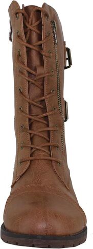 Womens Mango Round Toe Military Lace up Knit Ankle Cuff Low Heel Vegan Combat Boots in Saudi Arabia