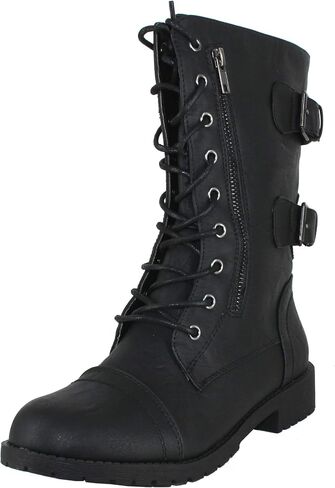 Womens Mango Round Toe Military Lace up Knit Ankle Cuff Low Heel Vegan Combat Boots in Saudi Arabia