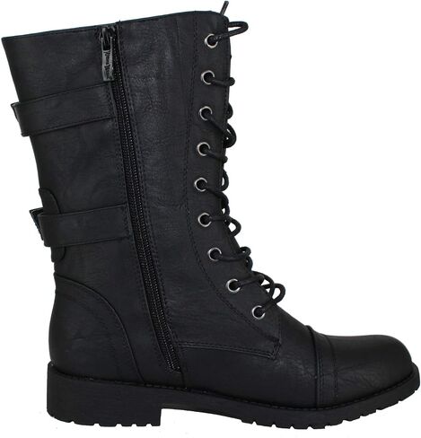 Womens Mango Round Toe Military Lace up Knit Ankle Cuff Low Heel Vegan Combat Boots in Saudi Arabia