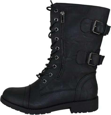Womens Mango Round Toe Military Lace up Knit Ankle Cuff Low Heel Vegan Combat Boots in Saudi Arabia