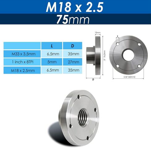Lathe Faceplate,Wood Lathe Chuck,2'' 3'' 4'' 6'' Wood Lathe Faceplate, Silver Steel Threaded Wood Lathe Chuck Flange for Wood Turning Tool Accessories(75mm m18x2.5) in Saudi Arabia