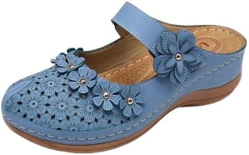 Mules for Women Wedge Sandals Comfortable Dressy Summer Closed Toe Mules Casual Slip On Shoes with Adjustable Hook Loop in Kuwait