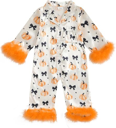 Baby Halloween Pajamas Newborn Girl Pumpkin Jumpsuit Romper Button Down Nightgown Cute One Piece Silk Pjs Sleepwear in Saudi Arabia