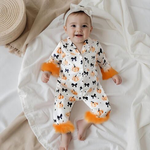 Baby Halloween Pajamas Newborn Girl Pumpkin Jumpsuit Romper Button Down Nightgown Cute One Piece Silk Pjs Sleepwear in Saudi Arabia