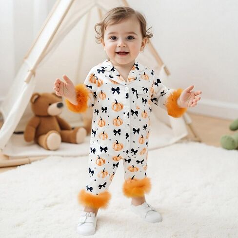 Baby Halloween Pajamas Newborn Girl Pumpkin Jumpsuit Romper Button Down Nightgown Cute One Piece Silk Pjs Sleepwear in Saudi Arabia