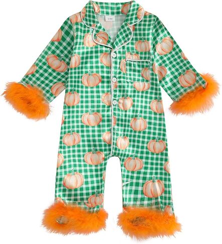 Baby Halloween Pajamas Newborn Girl Pumpkin Jumpsuit Romper Button Down Nightgown Cute One Piece Silk Pjs Sleepwear in Saudi Arabia
