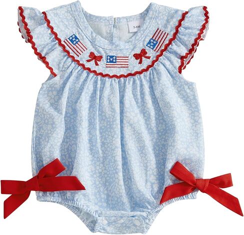 Beqeuewll حديثي الولادة طفلة الرابع من شهر يوليو الزي ذي العلم الأمريكي فقاعة الفقاعة الرومبير أول فتاة ربع يوليو in Kuwait