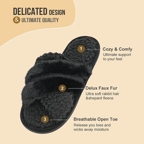 Onmygogo Fuzzy Cross Band Indoor Slippers for Women, Open Toe Slippers with Memory Foam and Soft Nonslip Sole in Saudi Arabia