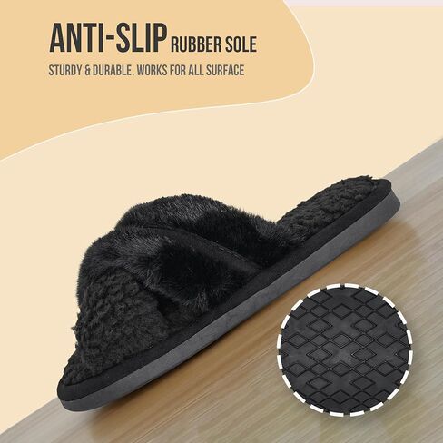Onmygogo Fuzzy Cross Band Indoor Slippers for Women, Open Toe Slippers with Memory Foam and Soft Nonslip Sole in Saudi Arabia