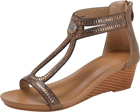 صندل إسفين للنساء الصيف المفتوح اصبع القدم فستان أزياء أحذية سباركلي راينستون منصة حزام الكاحل غير الرسمي للمشي in Kuwait