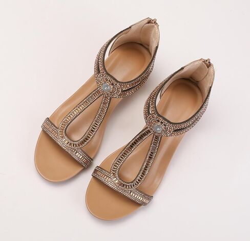 صندل إسفين للنساء الصيف المفتوح اصبع القدم فستان أزياء أحذية سباركلي راينستون منصة حزام الكاحل غير الرسمي للمشي in Kuwait