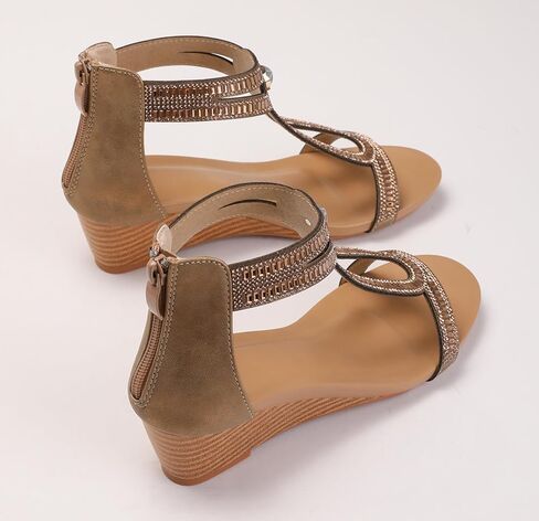 صندل إسفين للنساء الصيف المفتوح اصبع القدم فستان أزياء أحذية سباركلي راينستون منصة حزام الكاحل غير الرسمي للمشي in Kuwait