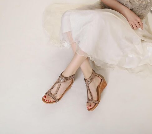 صندل إسفين للنساء الصيف المفتوح اصبع القدم فستان أزياء أحذية سباركلي راينستون منصة حزام الكاحل غير الرسمي للمشي in Kuwait