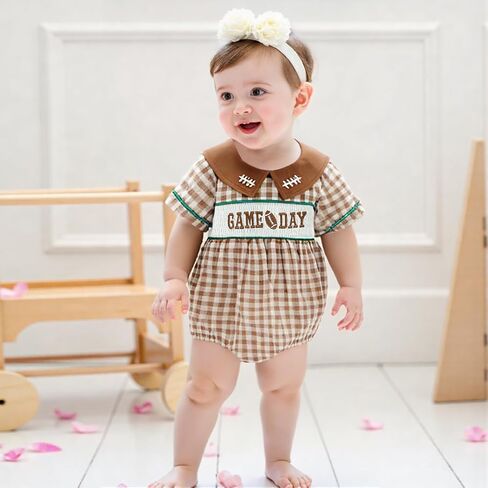 Newborn Baby Onesie Girl Summer Clothes Football Romper Doll Collar Short Sleeve Bubble Romper Infant Outfit in Saudi Arabia