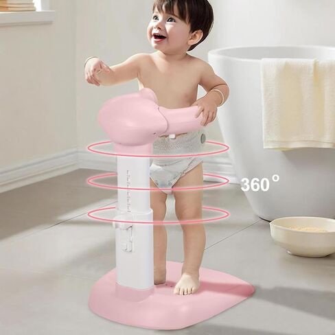 Baby Bath Stand - Foldable & Anti-Slip Shower Support with Armrest, Height-Adjustable for 6-36 Months, Anti-Pinch Shower Tower with Shower Head Holder for Infants & Toddlers Pink in Saudi Arabia