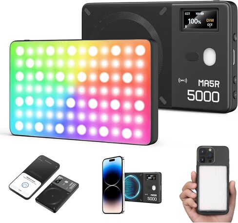 GODOX MA5R LED Fill Light with Soft Diffuser Magnetic Charging Phone Selfie Lighting Mini on Camera Lights 1800K-10000K 14 FX Modes for Selfies, YouTube, TikTok, Vlogging, Video Conferences (Black) in Kuwait