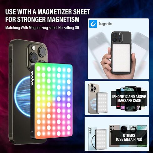 GODOX MA5R LED Fill Light with Soft Diffuser Magnetic Charging Phone Selfie Lighting Mini on Camera Lights 1800K-10000K 14 FX Modes for Selfies, YouTube, TikTok, Vlogging, Video Conferences (Black) in Kuwait