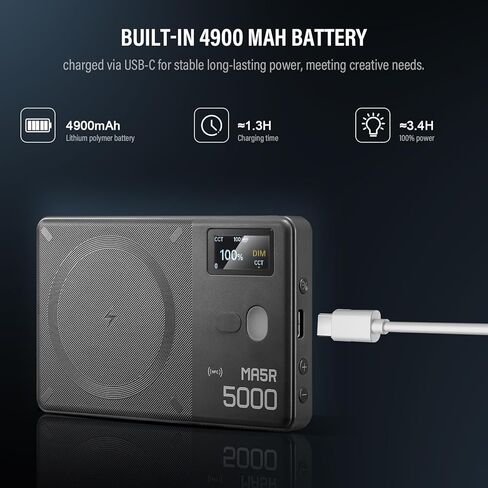 GODOX MA5R LED Fill Light with Soft Diffuser Magnetic Charging Phone Selfie Lighting Mini on Camera Lights 1800K-10000K 14 FX Modes for Selfies, YouTube, TikTok, Vlogging, Video Conferences (Black) in Kuwait