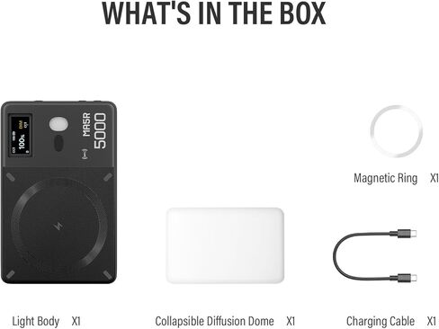 GODOX MA5R LED Fill Light with Soft Diffuser Magnetic Charging Phone Selfie Lighting Mini on Camera Lights 1800K-10000K 14 FX Modes for Selfies, YouTube, TikTok, Vlogging, Video Conferences (Black) in Kuwait