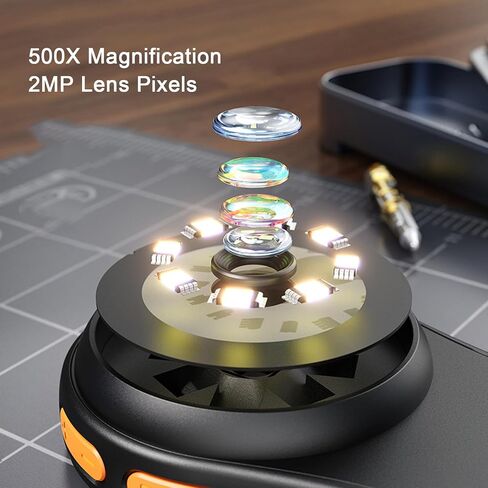 Macro Digital Microscope Portable, Hand Held Digital Magnifying Glass with 2.0 inch Color Screen,500x Magnification,Built - in 8LEDs,2MP, 400mAh Rechargeable Battery, (Black) in Saudi Arabia