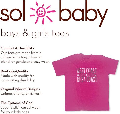 Sol Baby West Coast Best Coast Pink Tee - Girls Short Sleeve Summer T-Shirt, Crewneck & Cotton Shirts for Infants to Big Kids in Saudi Arabia