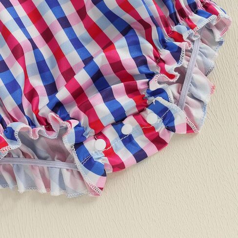 4th of July Baby Girl Outfits Plaid Print American Flag Romper Smocked Bodysuit Cute Newborn Fourth of July Outfit in Saudi Arabia