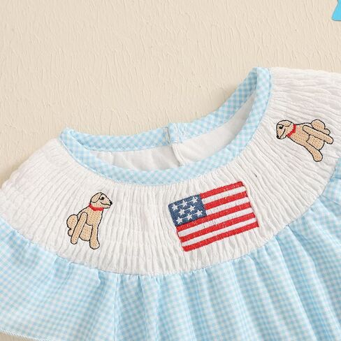 4th of July Baby Girl Outfits Plaid Print American Flag Romper Smocked Bodysuit Cute Newborn Fourth of July Outfit in Saudi Arabia