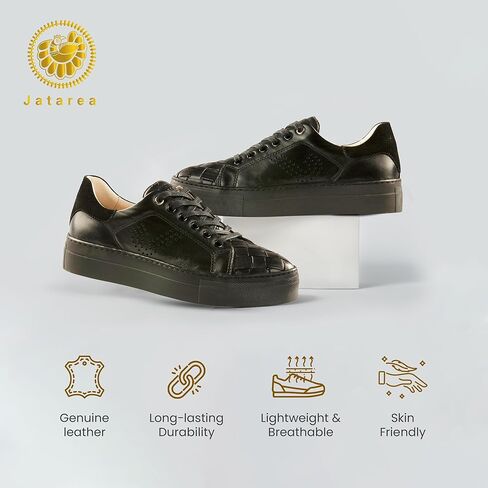 JATAREA Women's Fashion Sneakers – Genuine Leather Casual Shoes, Comfortable Cushioned Insole, TPR Rubber - Ethylene Vinyl Sole, Stylish Lifestyle, Lightweight & Durable Travel Sneakers in Kuwait