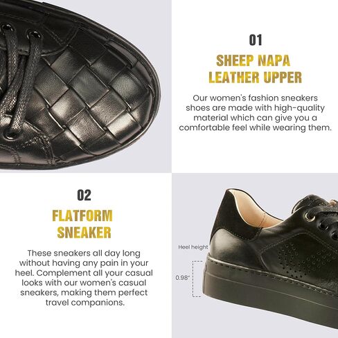 JATAREA Women's Fashion Sneakers – Genuine Leather Casual Shoes, Comfortable Cushioned Insole, TPR Rubber - Ethylene Vinyl Sole, Stylish Lifestyle, Lightweight & Durable Travel Sneakers in Kuwait